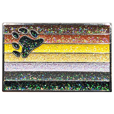 Bear Pride Metal Rectangle Lapel Pin Badge - Glitter Version
