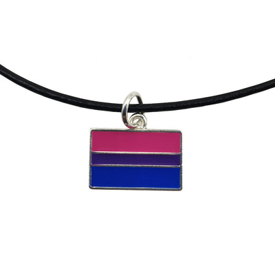 Bisexual Flag Silver Plated Rectangle Charm Necklace
