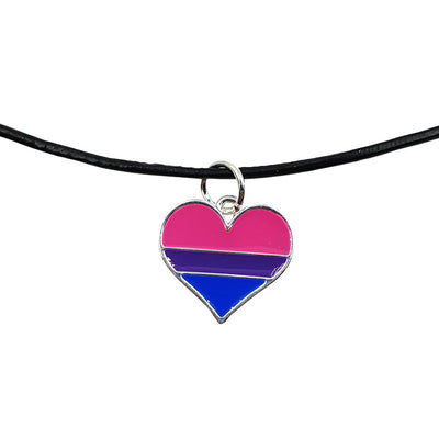 Bisexual Flag Silver Plated Heart Charm Necklace