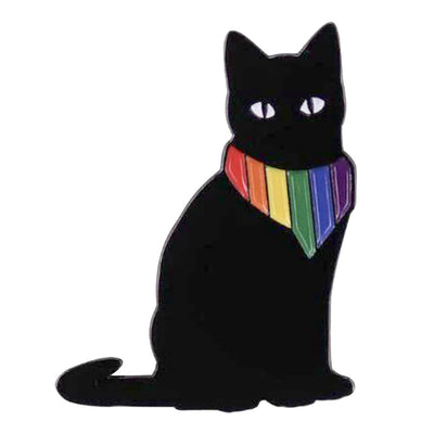 Black Cat With Rainbow Bandana Enamel Pin