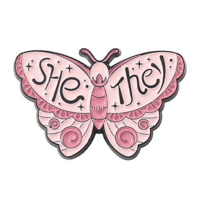 Butterfly Shape Metal Pronoun Pin - She/They