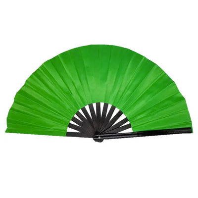 Cloth & Bamboo Cracking Fan - Large 33cm (Green)