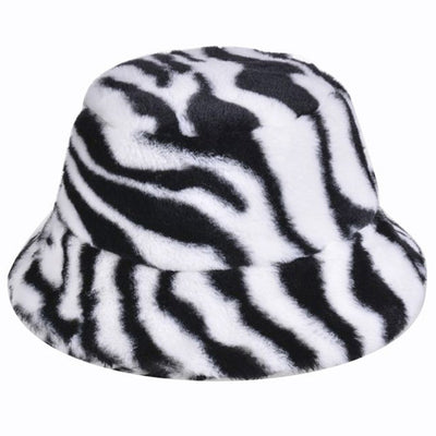 Tiger Print Fluffy Bucket Hat - Black & White