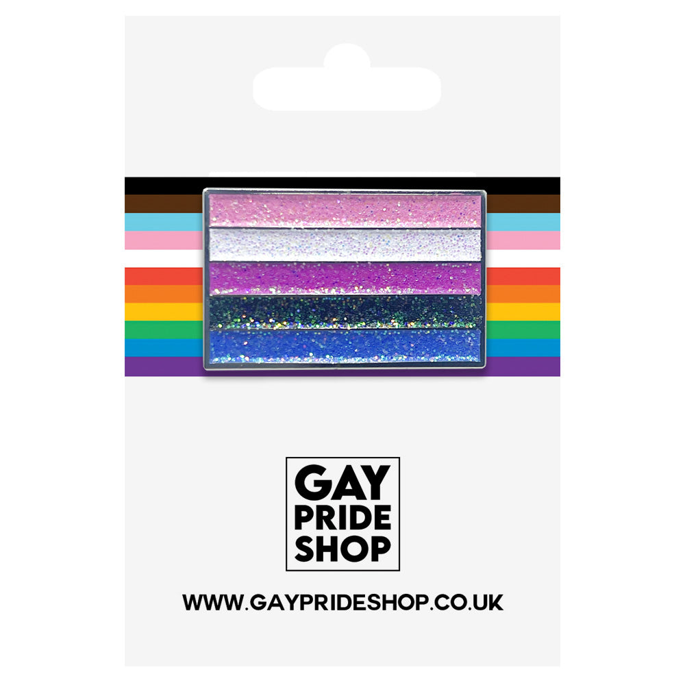 Genderfluid Pride Flag Silver Metal Rectangle Lapel Pin Badge - Glitter Version