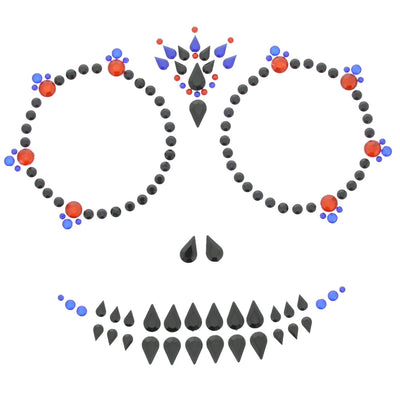 Halloween Face Jewels - Day Of The Dead (Black/Red/Blue Gems)