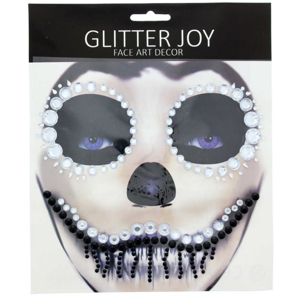 Halloween Face Jewels - Scary Skeleton (Black & Clear Gems)