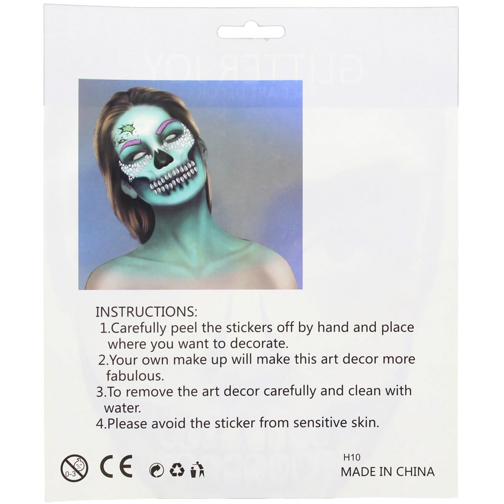 Halloween Face Jewels - Scary Skeleton (Clear Gems)