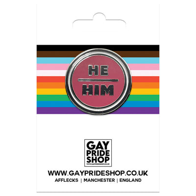 Pronoun He/Him Round Metal & Enamel Pin (Red)