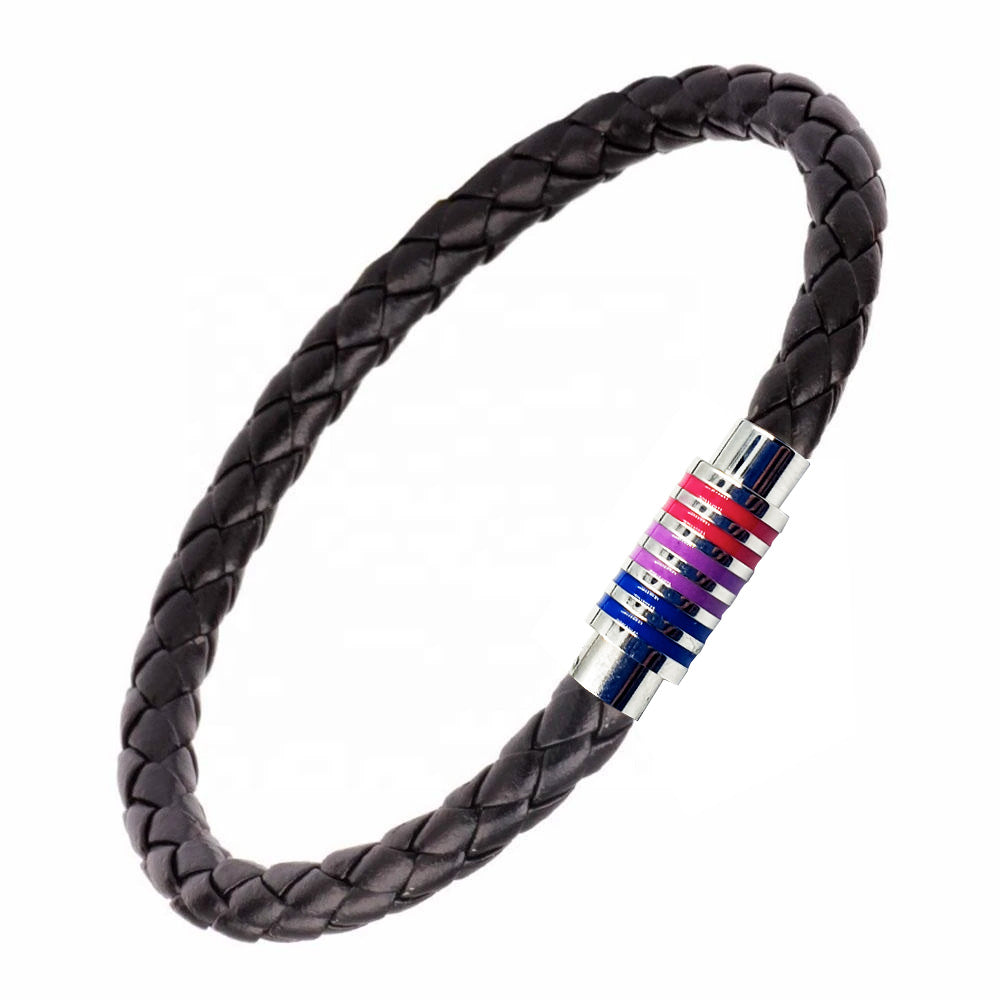 Bisexual Magnetic Bracelet (Black Leather/Silver Clasp)