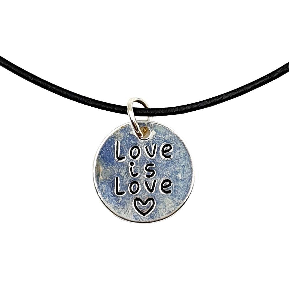 Love Is Love Silver Plated Circle Charm Necklace