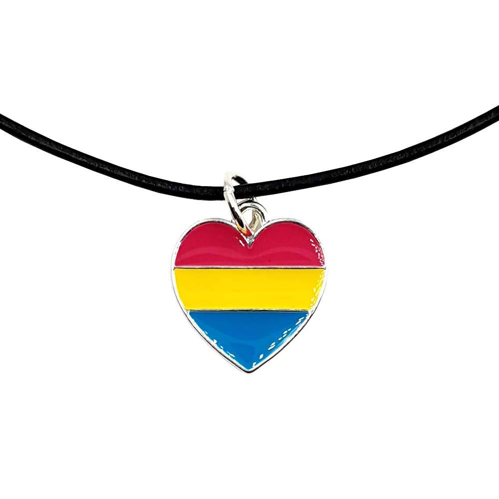 Pansexual Flag Silver Plated Heart Charm Necklace