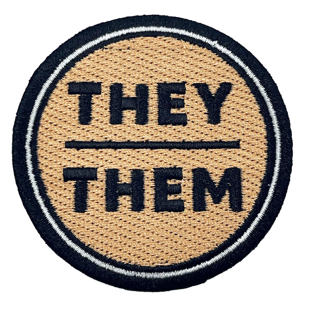 Pronoun They/Them Round Iron-On Embroidered Patch (Peach)