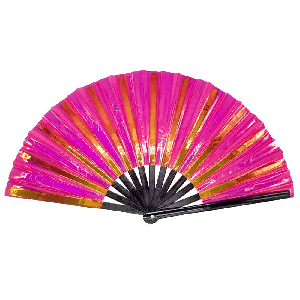 Iridescent Bamboo Cracking Fan - Large 33cm (Pink)