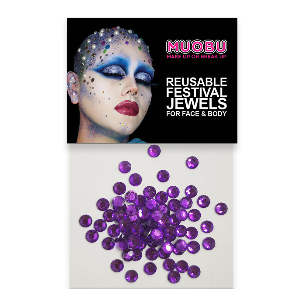 Purple Diamontes - Clear Face & Body Gems 4mm