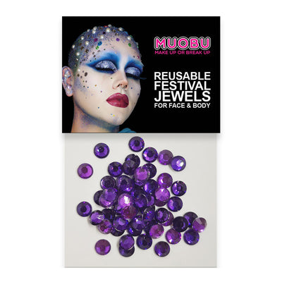 Purple Diamontes - Clear Face & Body Gems 6mm