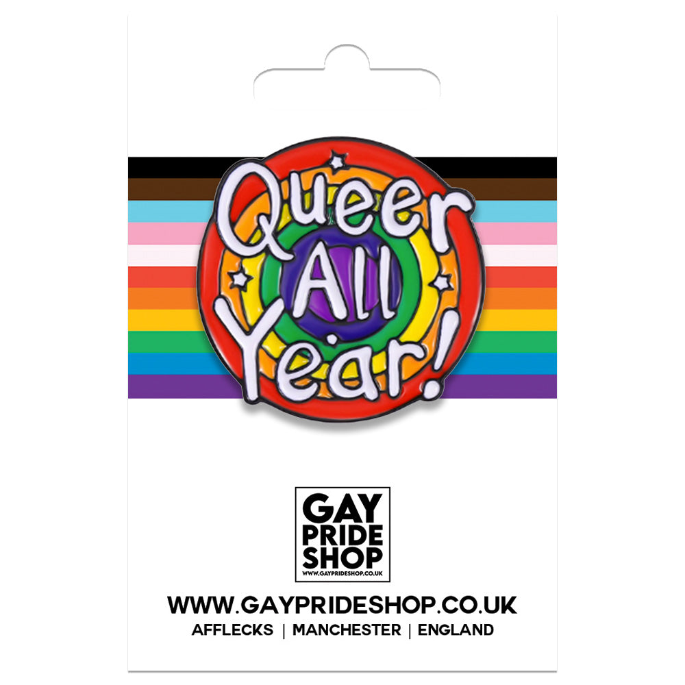 Queer All Year Rainbow Enamel Pin