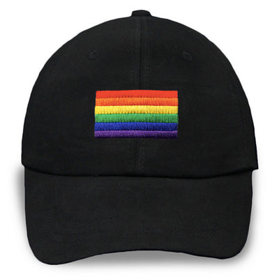 Gay Pride Rainbow Embroidered Flag Black Cap