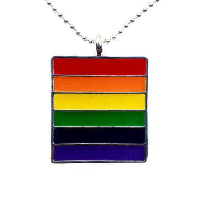 Gay Pride Rainbow Silver Plated Dog Tag Necklace