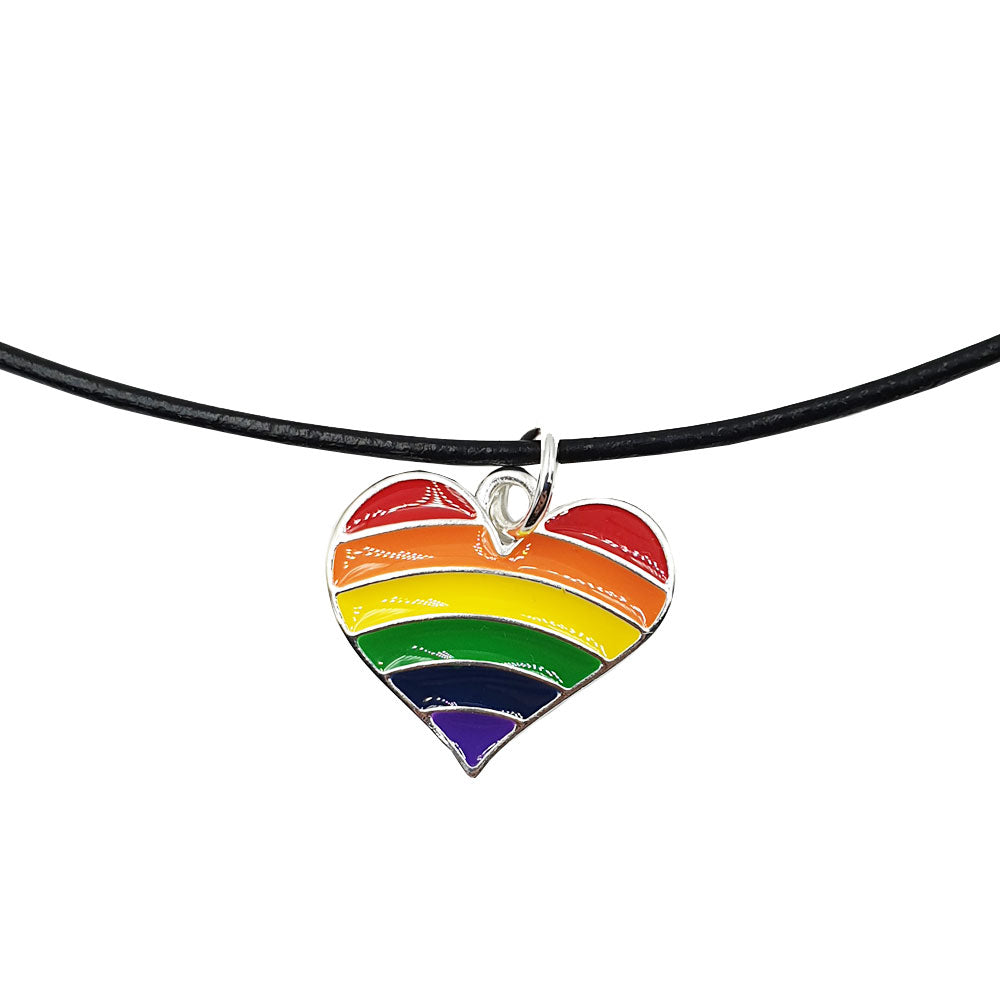 Gay Pride Rainbow Flag Silver Plated Heart Charm Necklace