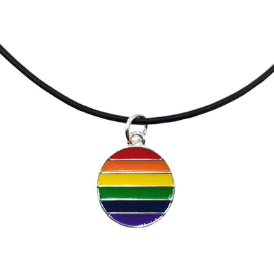 Gay Pride Rainbow Flag Silver Plated Round Charm Necklace
