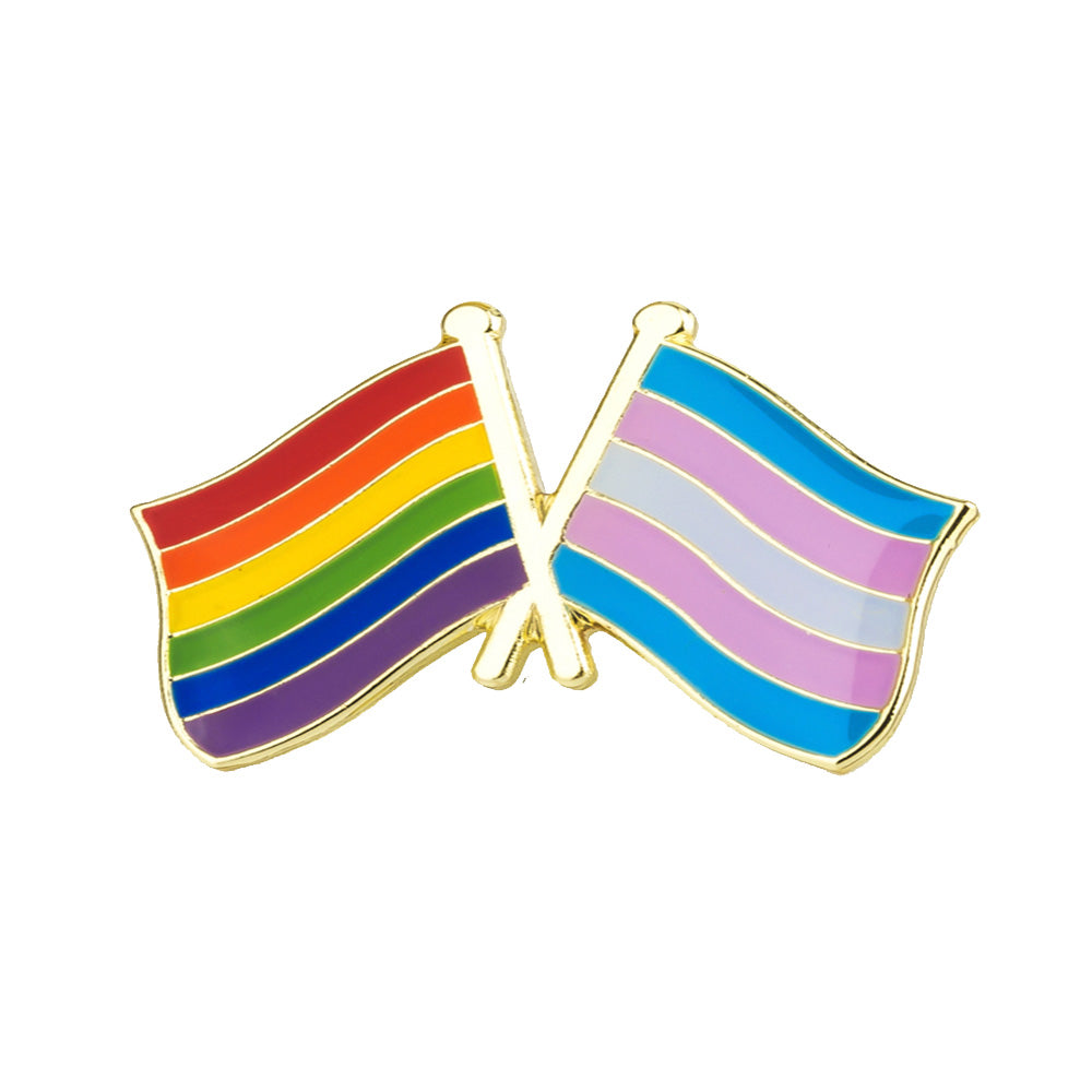 Rainbow & Transgender Mini Gold Metal Waving Flags Lapel Pin Badge