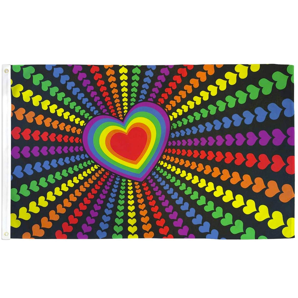 Gay Pride Rainbow Love Hearts Flag (5ft x 3ft Premium)