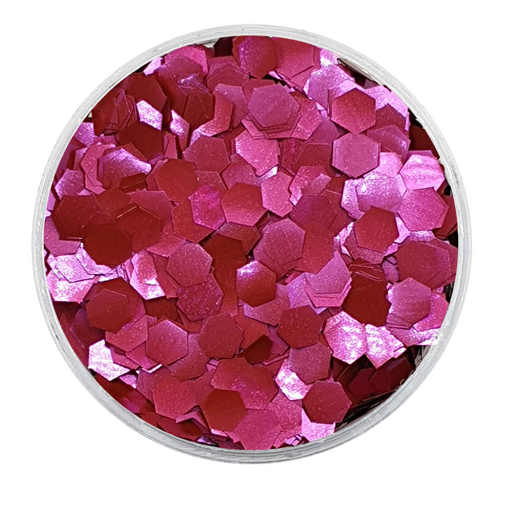 MUOBU Biodegradable Raspberry Red Glitter - Chunky Hexagon Metallic Glitter)