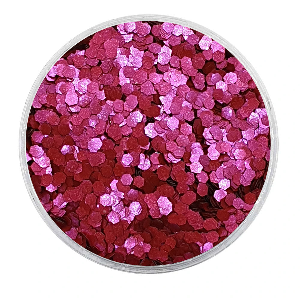 MUOBU Biodegradable Raspberry Red Glitter - Mini Hexagon Metallic Glitter