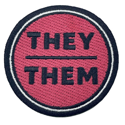 Pronoun They/Them Round Iron-On Embroidered Patch (Red)