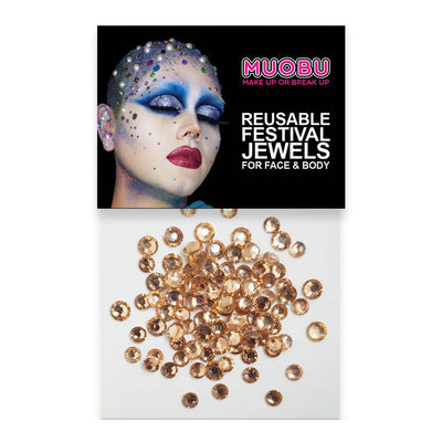 Rose Gold Diamontes - Clear Face & Body Gems (Mixed Size Pack)