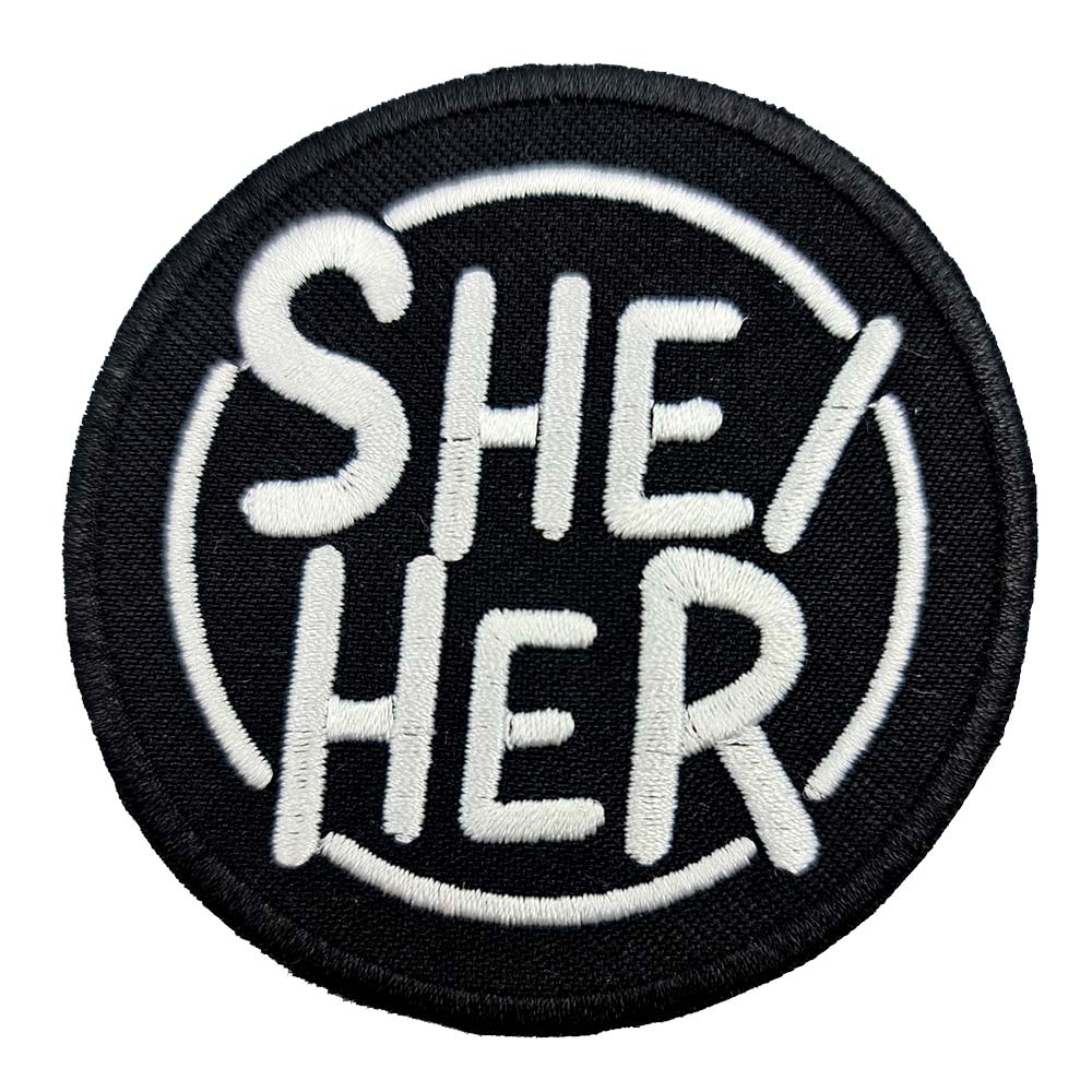 Pronoun She/Her Circular Embroidered Iron-On Patch