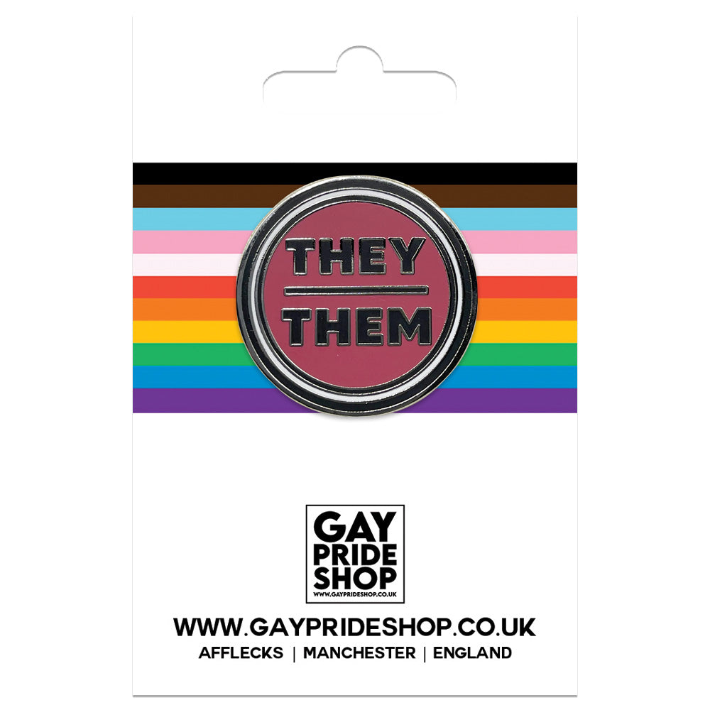 Pronoun They/Them Round Metal & Enamel Pin (Red)