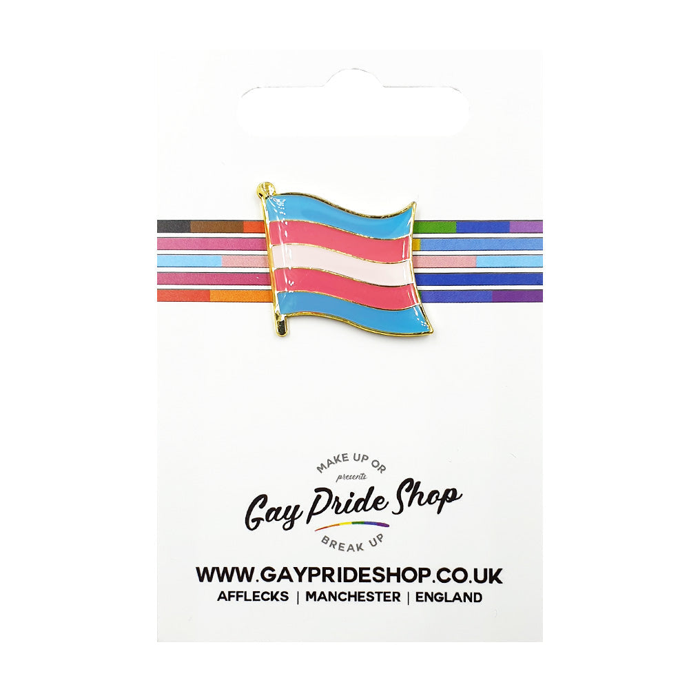 Transexual Flag Gold Enamel Waving Flag Pin Badge