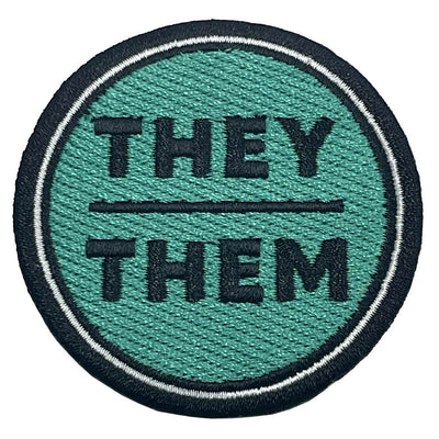 Pronoun They/Them Round Iron-On Embroidered Patch (Turquoise)